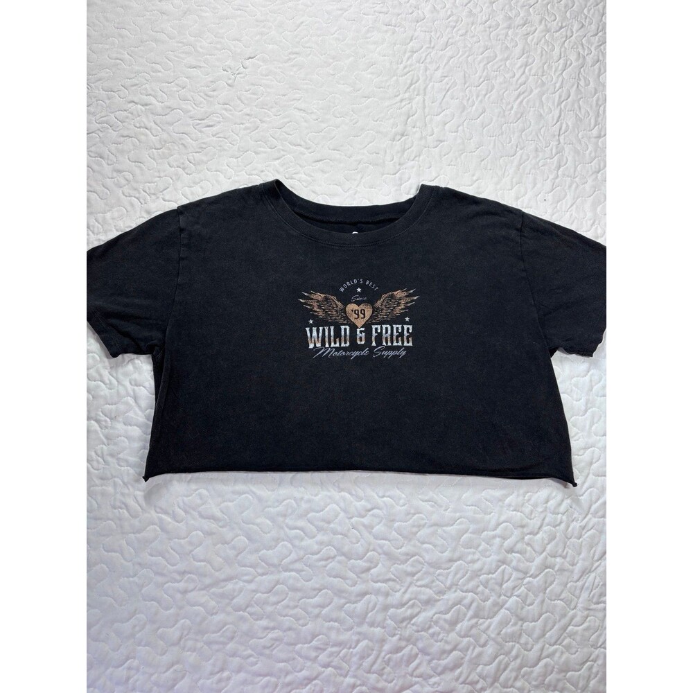 Hollister Black Wild & Free Short Sleeve Crew Neck Crop Top Tshirt size Medium